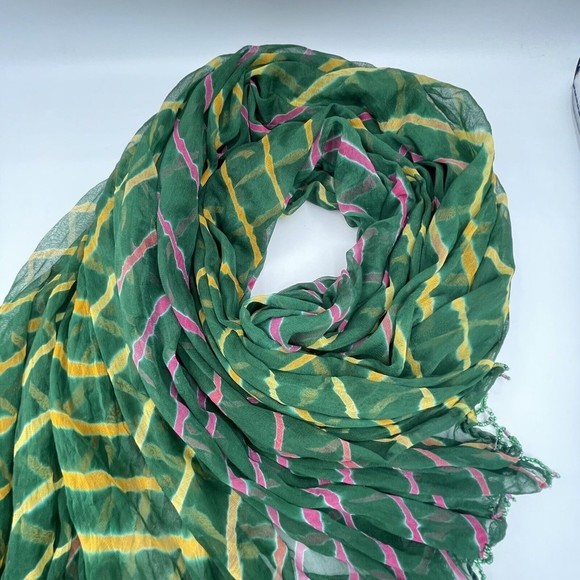 Women Scarf Green Chiffon Polyester Long Rectangular - Picture 7 of 12